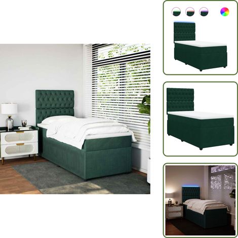 Letto con luci LED - vidaXL Giroletto a Molle con Materasso Verde Scuro 80x200 cm Velluto - Letto in velluto