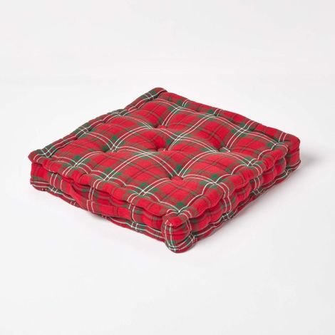 HOMESCAPES Cotton Edward Tartan Floor Cushion, 40 x 40 cm