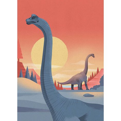 Tableau dinosaure pour chambre de garçon | Tableau animaux pour chambre d'enfant | Tableau rouge & gris chambre de fille 0,5 x 0,7 m (1/2)
