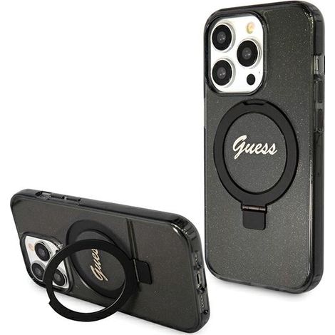 iPhone 15 Pro Max Guess Ring Stand Glitter MagSafe Hülle Schwarz (1/5)
