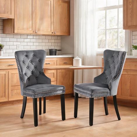 Velours gris chaises design à anneau chromé et dossier capitonné (1/5)