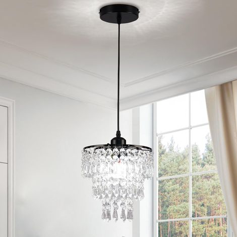 1 Lustre Cristal Goutte De Pluie, Montage Encastrable, Acier Inoxydable Noir, Pour Chambre, Salon