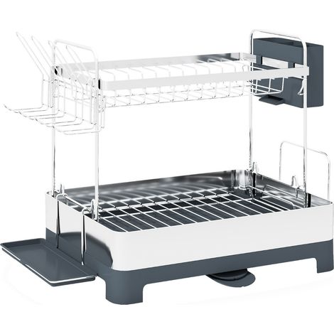 Égouttoir à Vaisselle à 2 Niveaux en Acier Inoxydable avec Support pour Verres Bols Tasses Planche à Découper Organisateur d'Ustensiles (1/5)