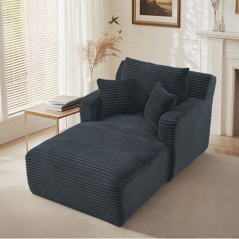 Chaiselongue de corduroy, sofá cama, sillón relax, acolchado con espuma de alta densidad, gris oscuro (1/5)