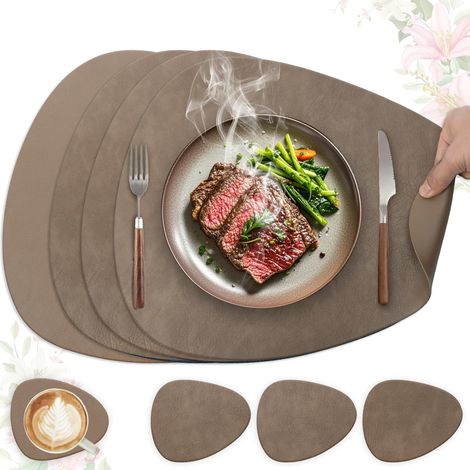 Lot de 4 sets de table ovales 41x33cm, lavables et antidérapants, en cuir PU double face. (1/5)