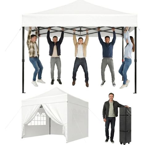 Aoxun Pop Up Gazebo 3m x 3m Waterproof Outdoor Canopy with Wheeled Carrybag,6 Weight Bags, 8 Stakes and 4 Ropes, Heavy Duty Instant Shelter for Garden Party BBQ, White (1/5)