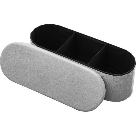 Banc de rangement ovale, coffre de rangement rembourré pliable en polaire Teddy, banquette rabattable, charge de 299,37 kg, pouf de bout de lit, pour salon, chambre à coucher, entrée, gris (1/5)