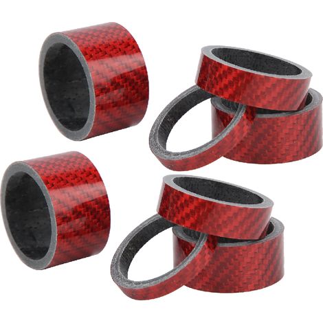 Lot de 2 entretoises de direction de vélo en fibre de carbone 5/10/15/20 mm, rondelles rouges pour potence et jeu de direction (fourche avant). (1/5)