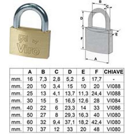 6PZ LUCCHETTO ARCO NORMALE "FAI BY VIRO" - mm.50 (art.555)