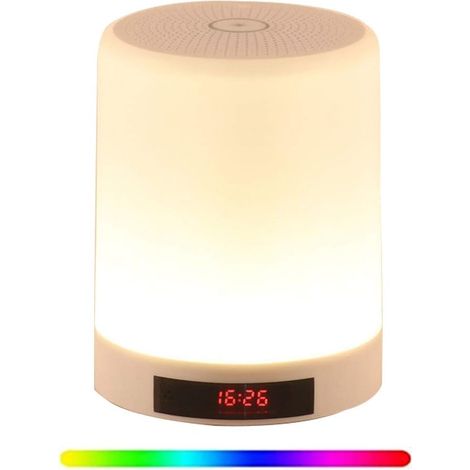 Lampe LED haut-parleur Bluetooth, 3 modes tactiles à intensité et 7 couleurs de réveil avec capteur tactile, emplacement pour carte TF, appels mains libres, meilleur cadeau pour adultes et enfants