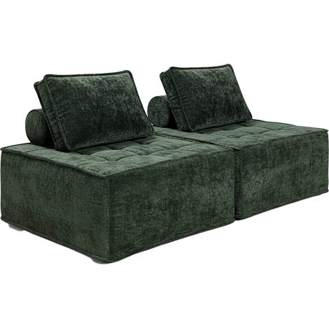 Lot de 2 fauteuils en tissu pour canapé modulable avec coussin vert  - Tiby