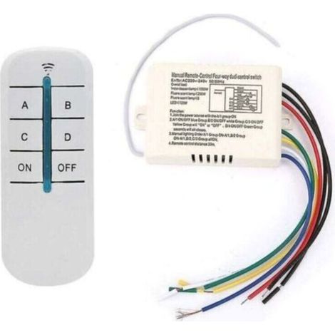 Commutateur de Télécommande sans Fil 4 Voies 220V Récepteur Mural Numérique Module Émetteur Interrupteur Mural à Distance+Récepteur émetteur pour Lumières (1/4)