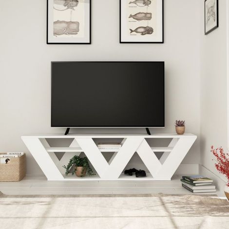 Soporte de TV de madera 158 cm con tres estantes en blanco - Ralla (1/3)