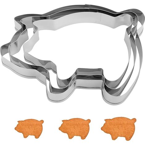 3pcs Mignon Emporte-Pièces Cochon, 3 Tailles Acier Inoxydable Moules à Cuisson Cochon Drôle Emporte-Pièces Animaux Moule à Pain Mexicain pour la Pâtisserie (Argent)