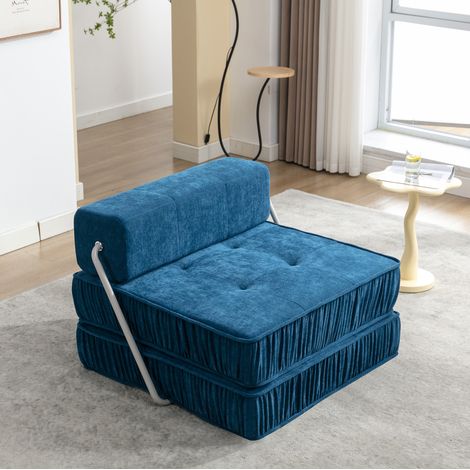 Sofa Klappsofa aus Chenille in Blau, Schaumstoff & Federbasis, 186x93x44,5 cm, modular und als Schlafsofa nutzbar (1/5)