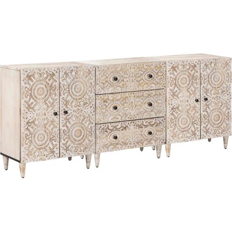 Sideboard 3 pcs Weiß 60 x 33,5 x 75 cm Massivholz Mango vidaXL