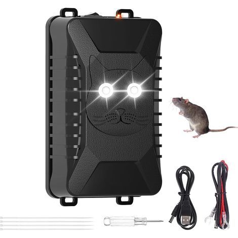 Ultraschall-Mäuse- und Rattenabwehrgerät für Autos, 12 V, mit Blinklicht, Nagetierabwehr für Autos, Anti-Nagetier-Auto, Ultraschall-Katzenabwehrgerät für den Außenbereich, Leistungsstarkes Rattenabweh (1/5)