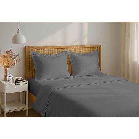 Drap Plat en 100% Percale de Coton 180x290 cm Gris foncé – Drap de Lit Respirant, Doux et Résistant (1/4)