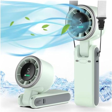 Mini ventilateur turbo – Noir/blanc/vert – 5 vitesses – Affichage numérique – 12h – Rechargeable (1/5)