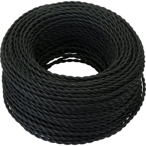 Cavo elettrico tessile da 10 m, corda di canapa intrecciata retrò 2 x 0,75 mm², 2 fili intrecciati, per sospensioni fai da te / Nero