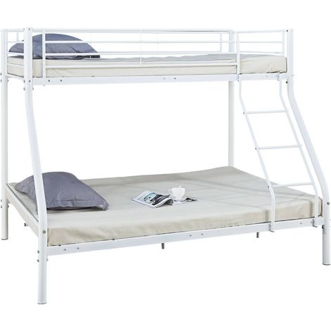 Habitat Et Jardin – Lit superposé en métal – 90/140 x 190 cm – Acier blanc – Barrière de sécurité – 48 lattes en métal incluses