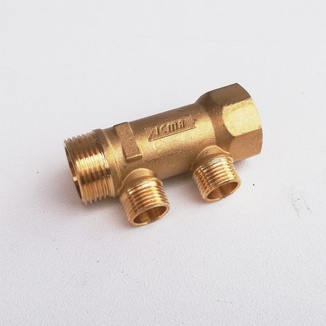 Collettore lineare da 1 - 18mm a 2 vie da 3/4 mf di ottone (1/2)