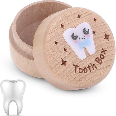 Boîte de rangement pour dents de lait (1 pièce), boîte de protection dentaire pour enfants et filles, boîte à dents en bois, cadeau souvenir, boîte à collectionner les dents (1/5)