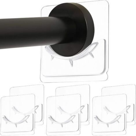 [JAMAIS UTILISÉ] Support de tringle de douche 6 pièces, adhésif mural, installation sans perçage, support de montage de tringle adhésive, sans perçage, transparent (tringle à rideau de douche non incl (1/4)
