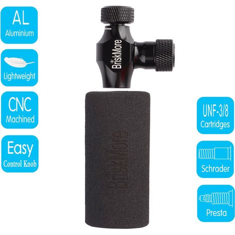 Gonfle de CO2 pour Pneus de Vélo Adaptateur de Pompe de Cyclisme Tête de Gonflage Rapide pour Valves Presta et Schrader Compatible avec Cartouches Filetées UNF 3/8 Accessoire de Réparation pour VTT et