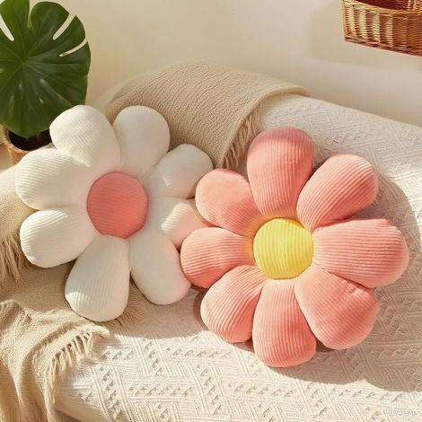 2 Pièces Coussin Fleur 40 x 40cm Coussin Marguerite Coussin de siège en Forme de Fleur Tapis de Sol Coussins de siège Canapé pour la Maison Le canapé et la Voiture(Rose et Blanc) (1/5)