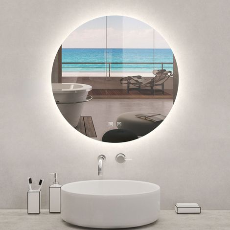 Acezanble Miroir lumineux rond 70 x 70cm, 3 couleurs + dimmable + anti-buée + mémoire, miroir salle de bain led