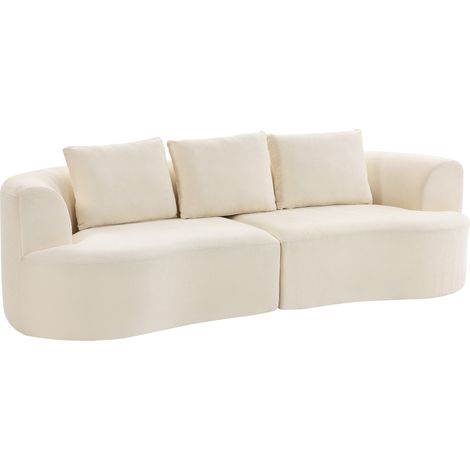 Dreisitzer-Chenille-Sofa, 260 cm, Wohnzimmersofa, breite Sitzfläche, 3 Kissen, keine Montage erforderlich, cremefarben