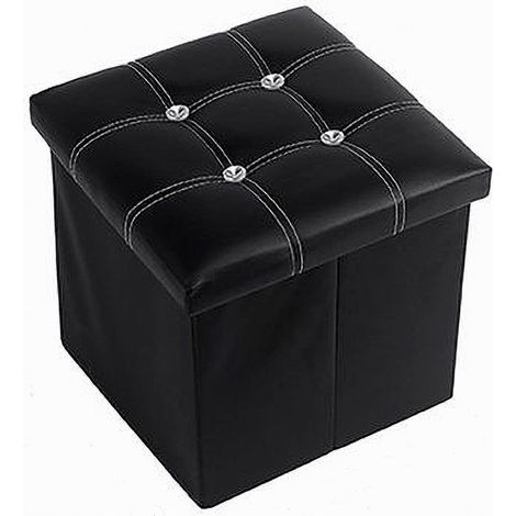 Cleafe - Pouff Puff Pouf Contenitore Imbottito Portaoggetti Nero Strass 30x30x30 Cm 79433 - (1/2)