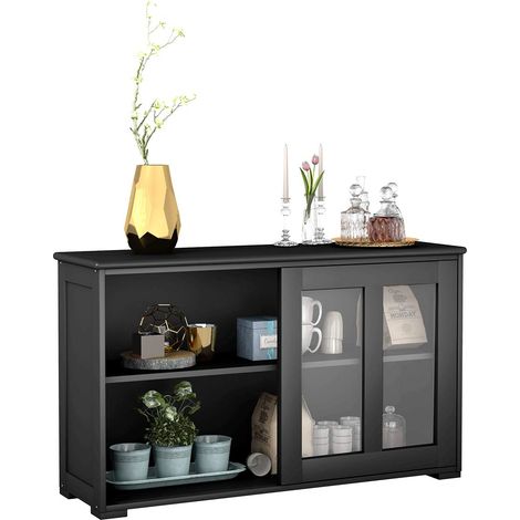 COSTWAY Sideboard Kommode Anrichte Schrank Kuechenschrank Badkommode Beistellschrank Mehrzweckschrank mit Schiebetueren schwarz (1/5)