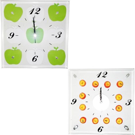 Orologio da parete in vetro con frutta mela rossa verde a muro per casa cucina cm 30x30 - colorigenerali: decoro mela verde (1/4)