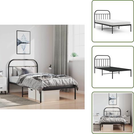 The Living Store Cadre de lit métal sans matelas avec tête de lit noir 100x200cm - Cadre de lit (1/5)