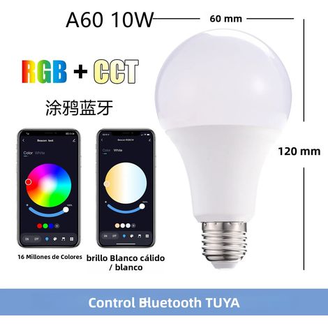 (WiFi A60 10W) Ampoule LED intelligente avec RGB+WW, prend en charge la commande vocale Google Home et l'application mobile. (1/4)
