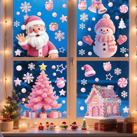 Fensteraufkleber – Weihnachtsfensteraufkleber – 3D-Effekt – 20 x 30 cm – Wiederablösbare Weihnachtsaufkleber – Weihnachtsdekoration – Schneeflocken, Weihnachtsmann (1/5)
