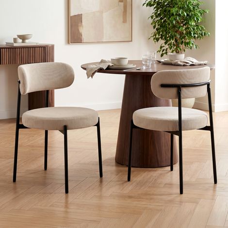 Lot de 2 chaises rembourrées velours côtelé beige et pieds métal noir IRIS (1/5)