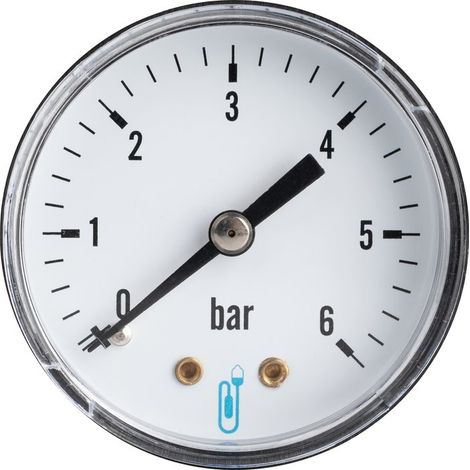 Distrilabo – Manomètre chauffage central 6 bar – Raccord laiton 1/4” – Boîtier ABS noir – Pression max 6 bar