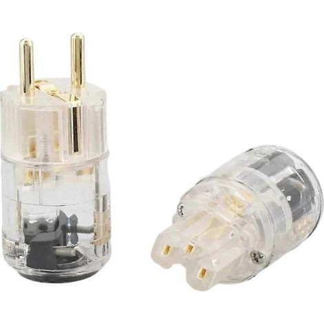 HiFi Transparent Doré Plaqué EUR Schuko Puissance Câble Extension Prise IEC Mâle et Femelle Connecteur Audio UE Prise (1/5)