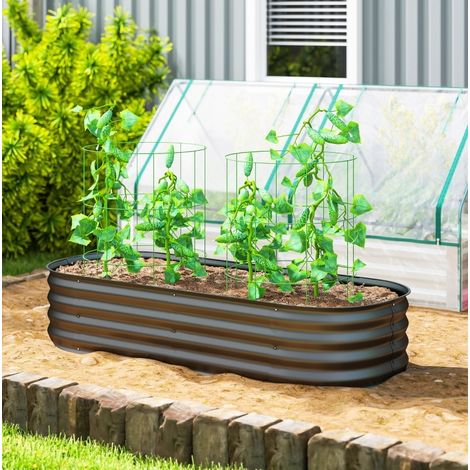 Fioriera rialzata 150 x 62 x 30 cm in acciaio zincato grigio scuro senza fondo – MEUBLIV (1/5)