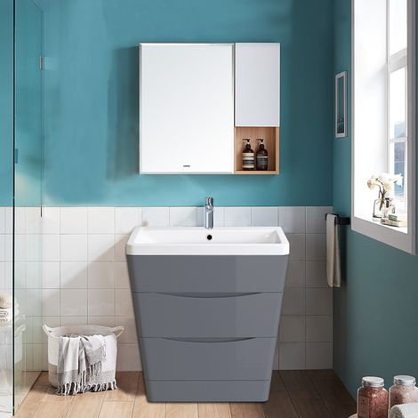 Floor Standing Drawer Vanity Unit Basin Bathroom 800mm Gloss Grey (1/5)
