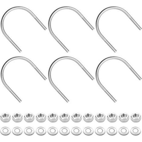 Set di 6 bulloni a U in acciaio inox 304 M6 x 51 mm, resistenti alla ruggine, con rondella, dado e anello a vite per tubazioni automobilistiche. (1/5)
