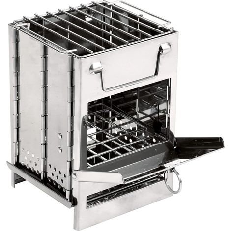 Réchaud Charbon de Bois Pliable 14x14x21cm Acier Inoxydable Portable Léger 770g BBQ Camping Extérieur avec Grille (1/5)