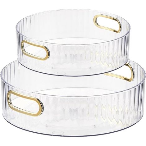 2 Pcs Plateau Tournant, Multifonction Porte-Épices 360 ° Organisateur de Cuisine, Rangement Rotatifs à 360° pour Salle de Bain,Support pour Bocaux et épices, Blanc