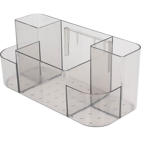 Boîte de rangement de bureau, porte-produits de soin de bureau, boîte murale sans perçage pour salle de bain, boîte à rouge à lèvres transparente compartimentée, gris transparent. (1/5)