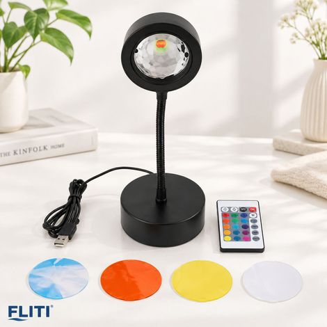 FLITI Lampe Projecteur Sunset 64 Couleurs Rotation 360° Flexible USB Télécommande Lumière Coucher de Soleil Décor Chambre (1/5)