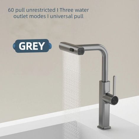 Robinet Gris anthracite et cascade cuvettes de cuisine Facile à installer à pulvérisation, extractible Adapté aux salles de bain (1/5)