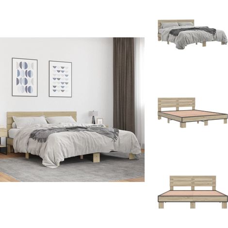 Bettgestell Sonoma-Eiche 150x200 cm Holzwerkstoff und Metall - Holzbettfassungen - Doppelbett - Bettkopfteil - Lattenrost - Sonoma Eichenfarben (1/5)